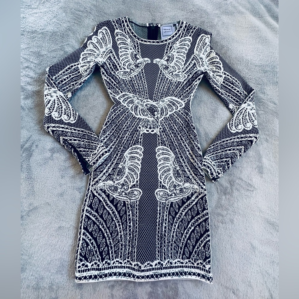 Herve Leger Womens Black White Bodycon Dress Size XS S